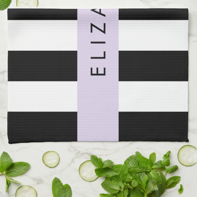 Linge De Cuisine Bandes noires et blanches, Gravées, Lignes, Votre  (Plié)