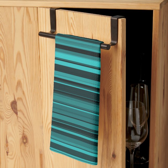 Linge De Cuisine Bandes noires turquoises (Pliage en tiers)