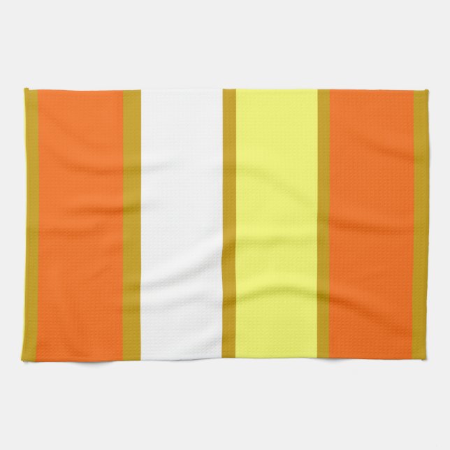 Linge De Cuisine Bandes orange, jaune, blanche et or (Horizontal)