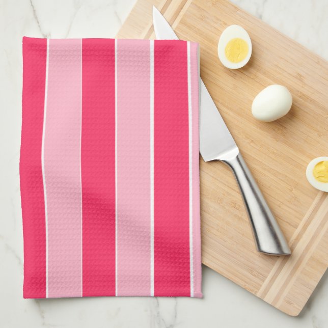Linge De Cuisine Bandes roses (Quart Plié)