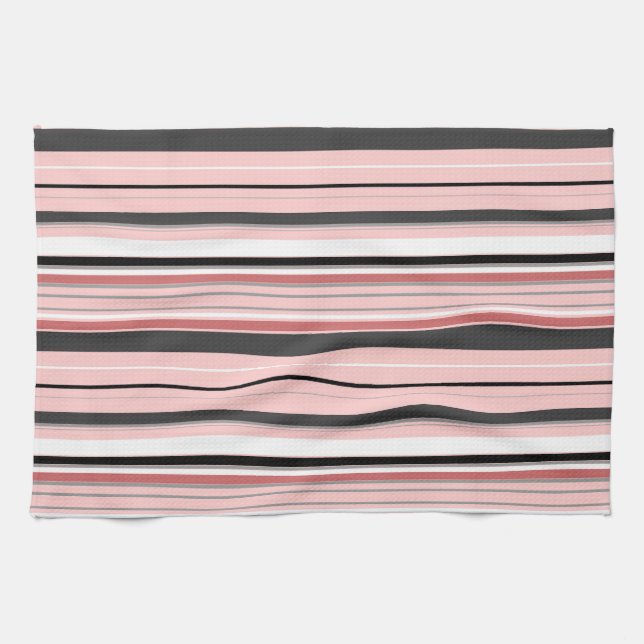 Linge De Cuisine Bandes roses gris mignonnes (Horizontal)