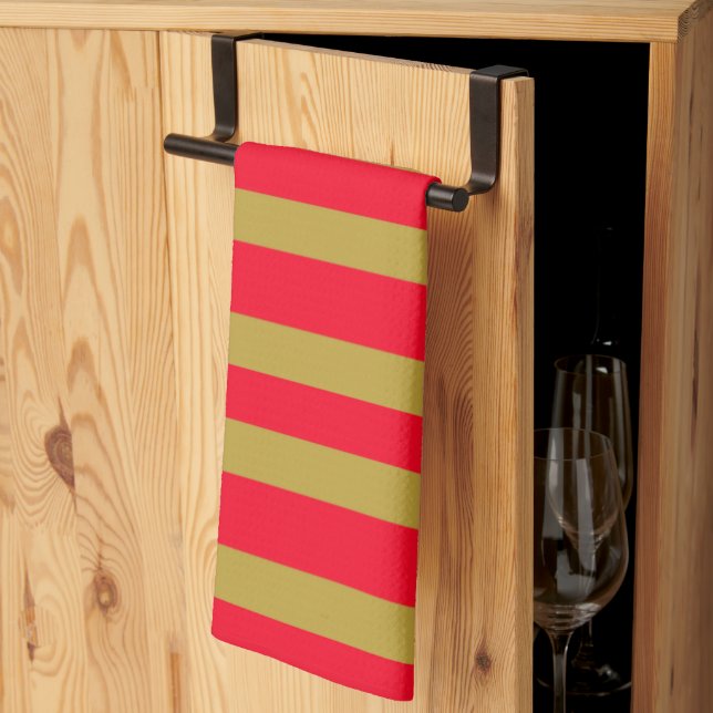 Linge De Cuisine Bandes rouge et or (Pliage en tiers)
