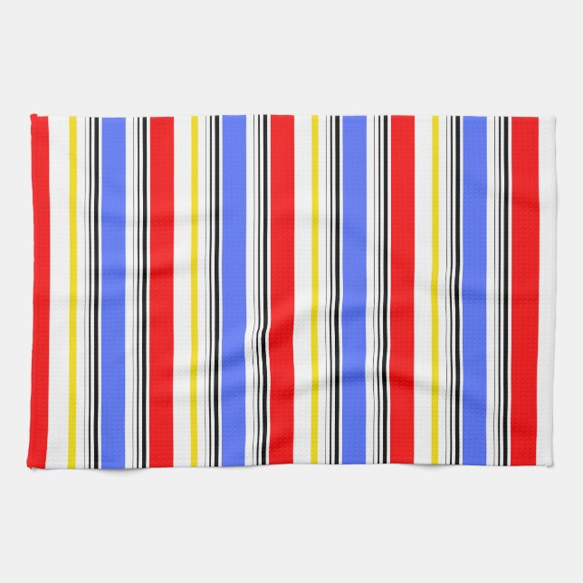 Linge De Cuisine Bandes rouges bleues et blanches modernes  (Horizontal)