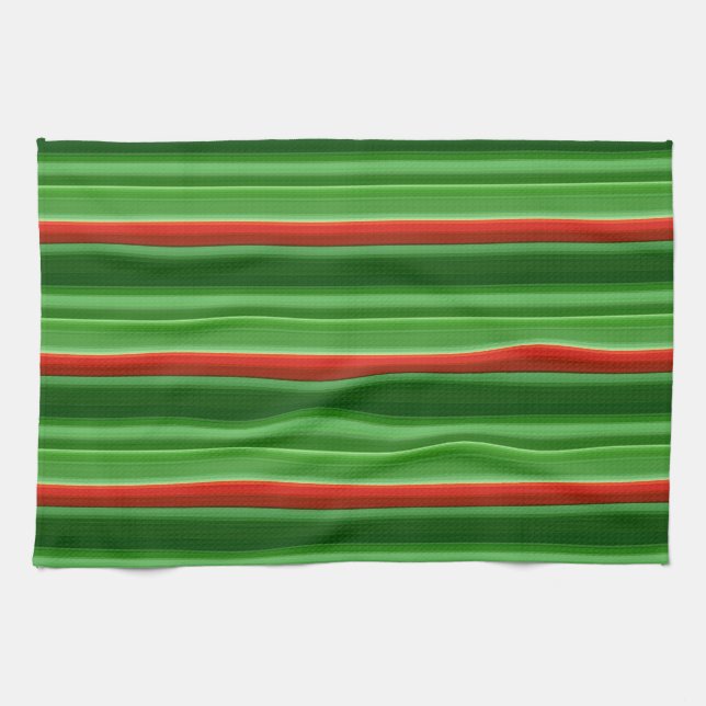Linge De Cuisine Bandes rouges et vertes (Horizontal)