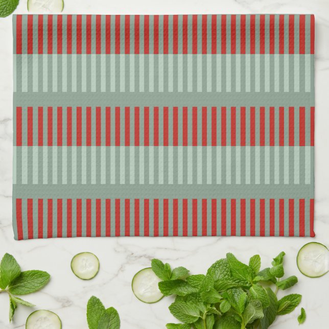 Linge De Cuisine Bandes rouges et vertes (Plié)