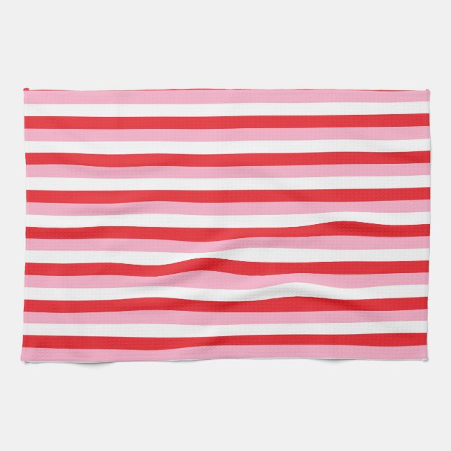 Linge De Cuisine Bandes rouges, roses et blanches (Horizontal)