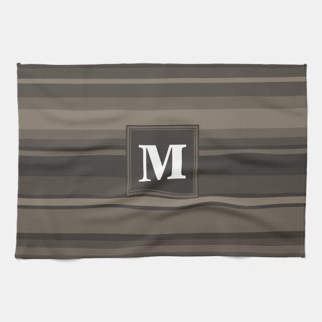 Linge De Cuisine Bandes taupe monogramme (Horizontal)