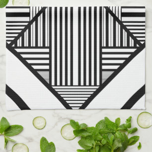 Linge De Cuisine Bandes triangulaires 2 en noir et blanc