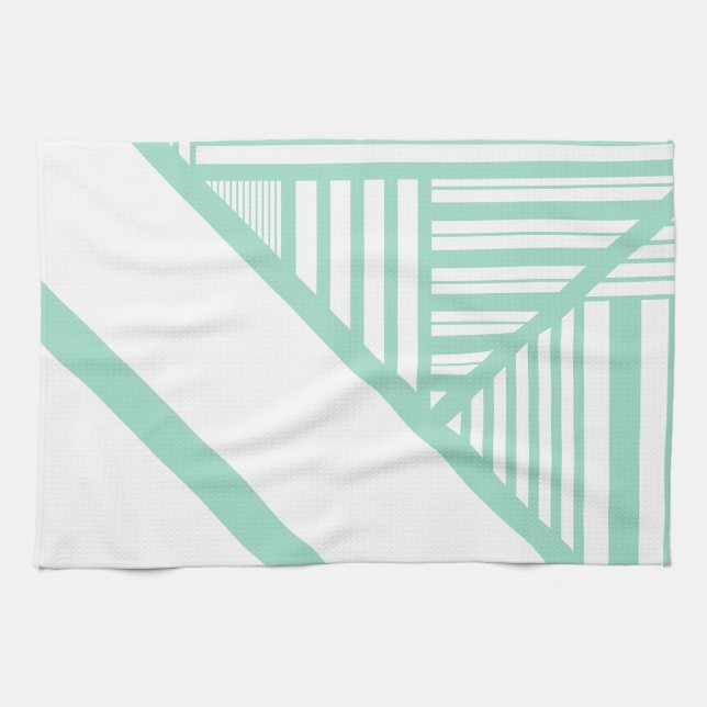 Linge De Cuisine Bandes triangulaires - Vert et blanc de menthe (Horizontal)