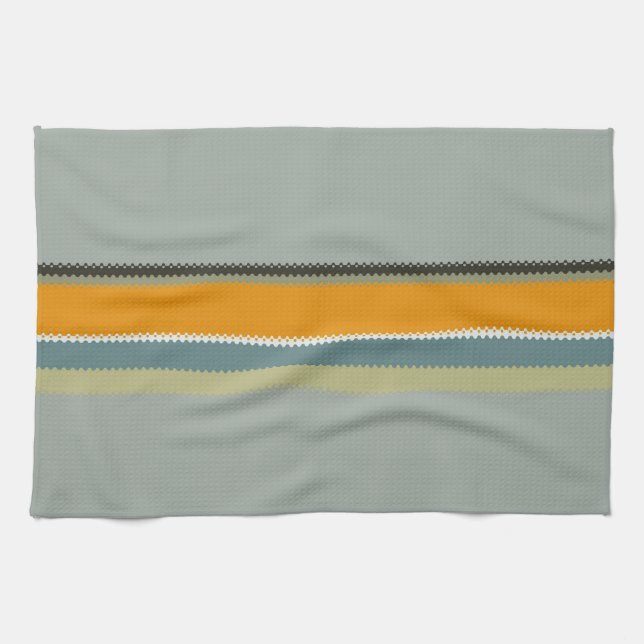 Linge De Cuisine Bandes Turquoises orange (Horizontal)