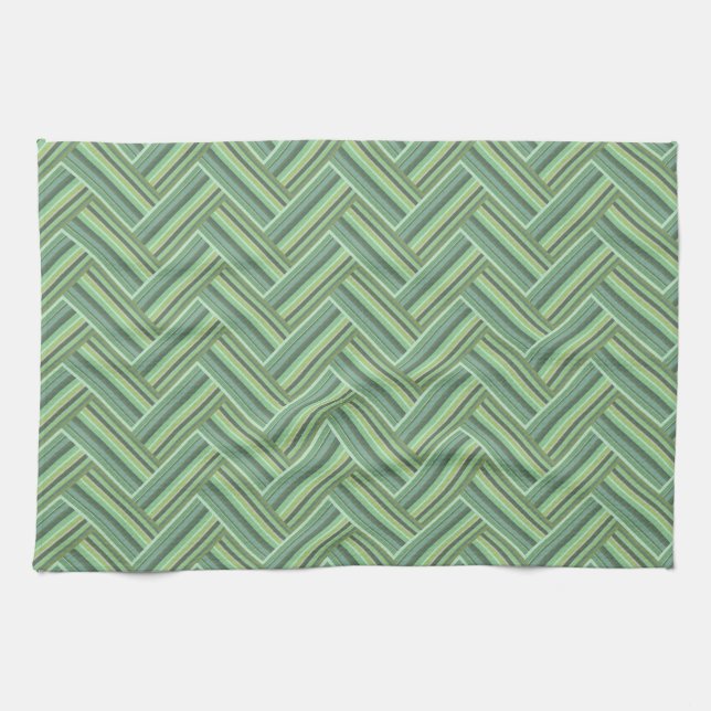 Linge De Cuisine Bandes vert olive double tissage (Horizontal)