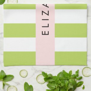 Linge De Cuisine Bandes vertes, Lignes, Motif rayé, Votre Nom