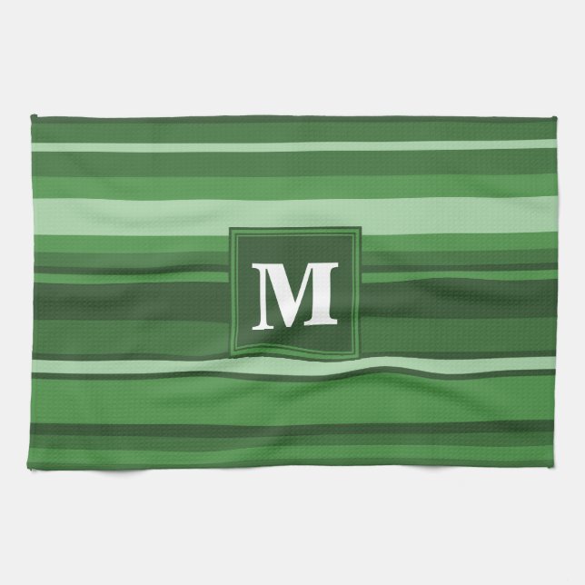 Linge De Cuisine Bandes vertes monogrammes (Horizontal)