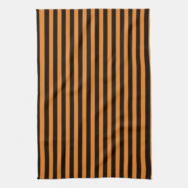 Linge De Cuisine Bandes verticales classiques orange et noir (Vertical)