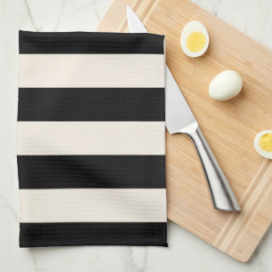 Linge De Cuisine Bandes Verticales Noir Et Crème Blanc Gratté