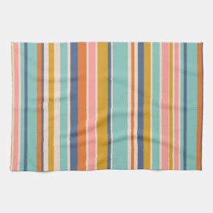 Linge De Cuisine Bandes verticales rétrospectives bleu orange et ja