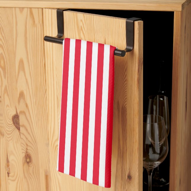 Linge De Cuisine Bandes verticales rouges et blanches classiques (Pliage en tiers)