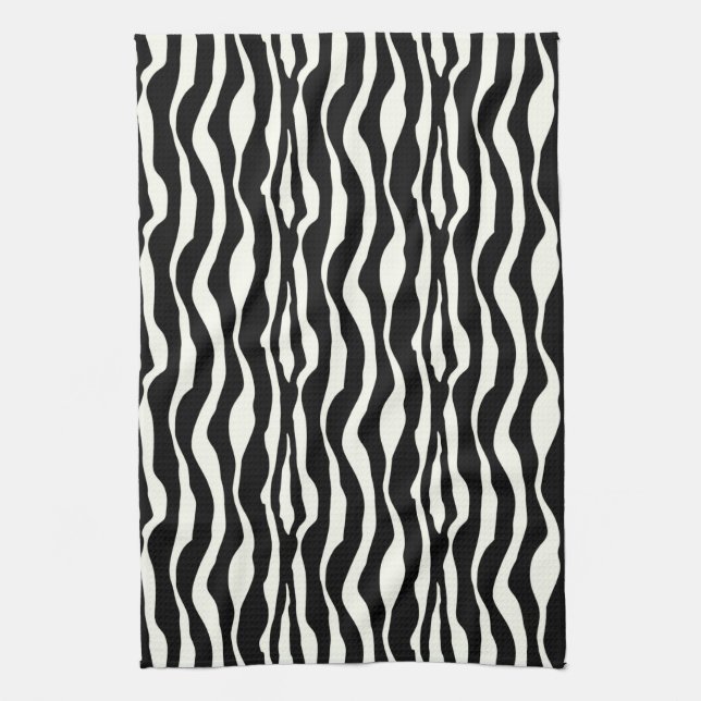 Linge De Cuisine Bandes zébrées - Noir et Blanc (Vertical)