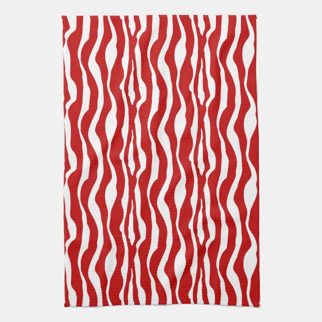 Linge De Cuisine Bandes zébrées - Rouge et blanc profond (Vertical)
