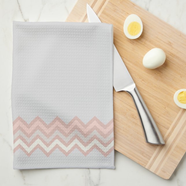 Linge De Cuisine Bandes Zigzag En Aquarelle (Quart Plié)