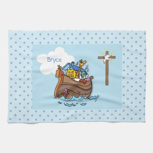 Linge De Cuisine Baptême personnalisable de bébé de l'Arche de Noé, (Horizontal)