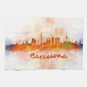 Linge De Cuisine Barcelone Skyline watercolor v04
