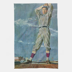 Linge De Cuisine Base-ball sportif vintage, lanceur dans un match d