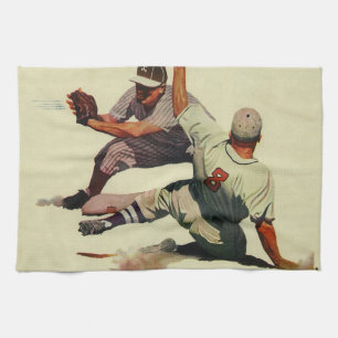 Linge De Cuisine Baseball Sportif Vintage, Joueur Glissant vers le 