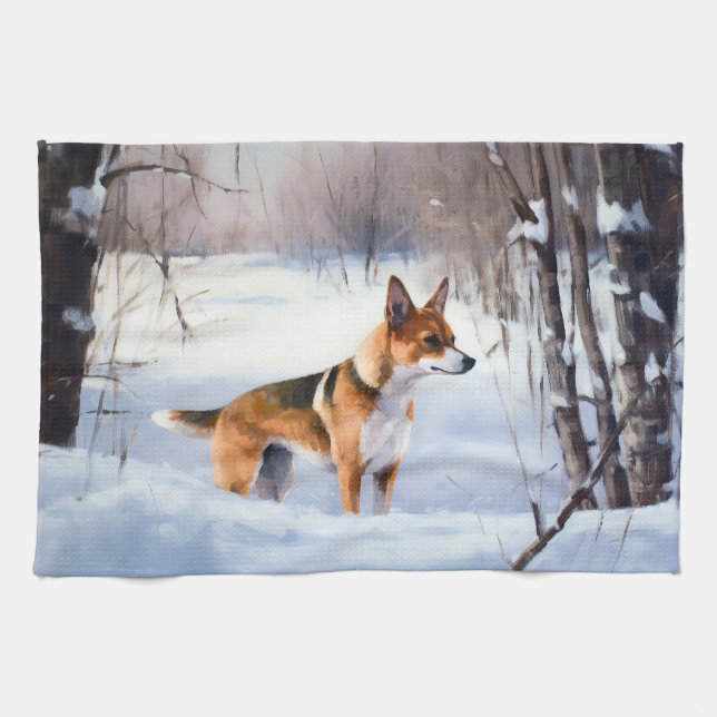 Linge De Cuisine Basenji Laisser neiger Noël (Horizontal)