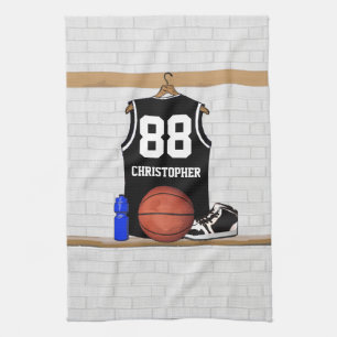 Linge De Cuisine Basket-ball noir et blanc personnalisé Jersey