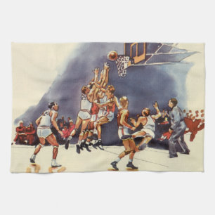 Linge De Cuisine Basket-ball sportif vintage, joueurs dans un jeu