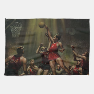 Linge De Cuisine Basket-ball sportif vintage, joueurs dans un jeu