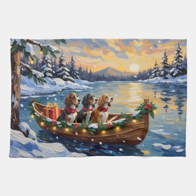 Linge De Cuisine Basset Hound Christmas Boat Holiday (Horizontal)