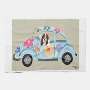 Linge De Cuisine Basset Hound dans une voiture hippie