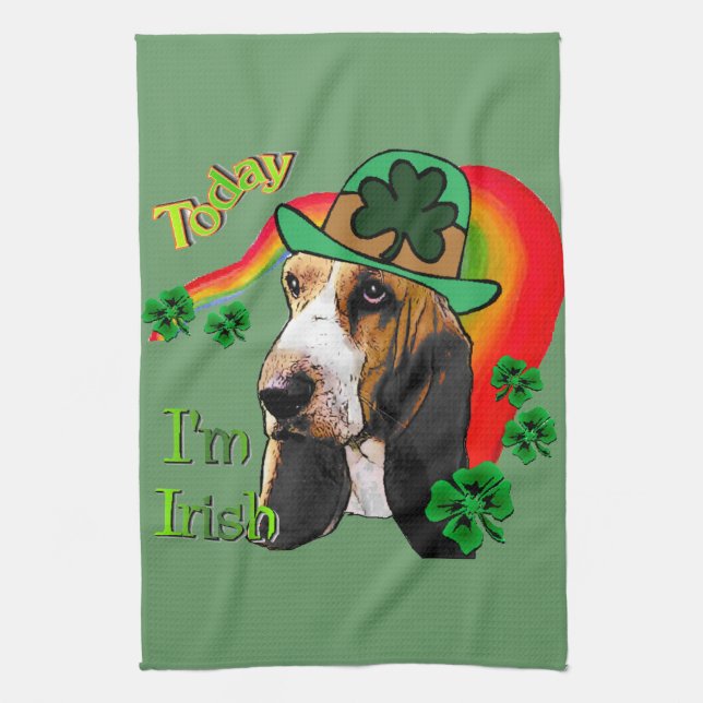 Linge De Cuisine Basset Hound Jour de la Saint Patrick (Vertical)