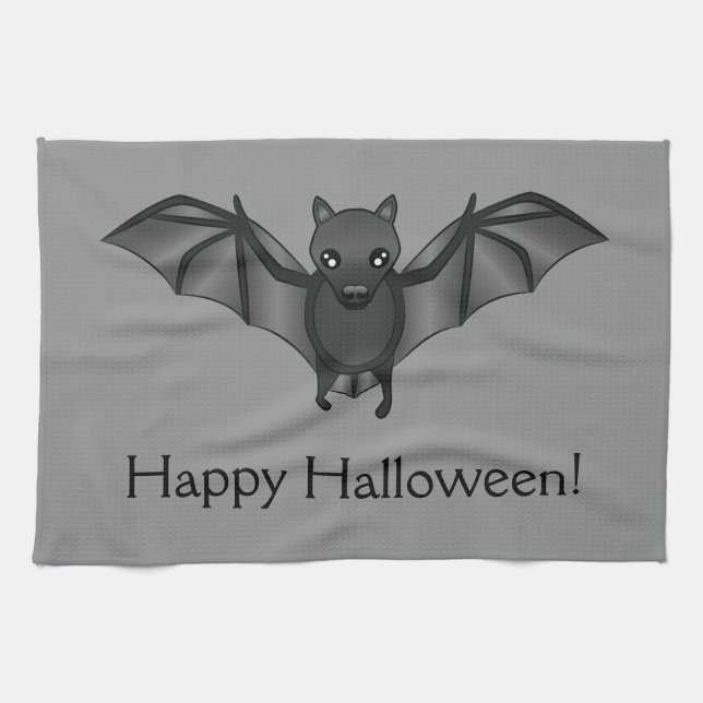 Linge De Cuisine Bat Cartoon Mignonne Avec Joyeux Texte D'Halloween (Horizontal)