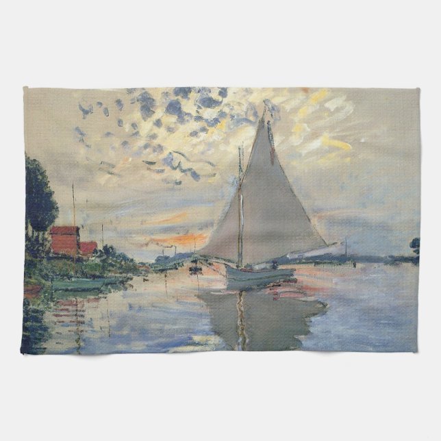 Linge De Cuisine Bateau à voile de Monet Impressionnisme français C (Horizontal)