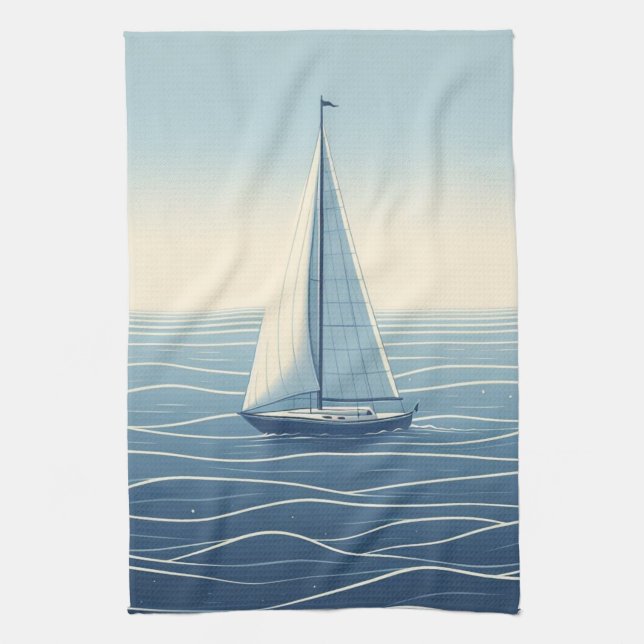 Linge De Cuisine Bateau à voile en haute mer (Vertical)