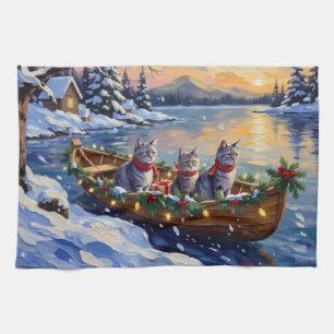 Linge De Cuisine Bateau de Noël de chat bleu oriental Fêtes