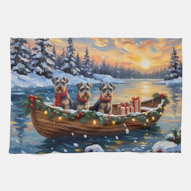 Linge De Cuisine Bateau de Noël de Schnauzer pour les Fêtes (Horizontal)