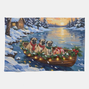 Linge De Cuisine Bateau de Noël Pug Fêtes