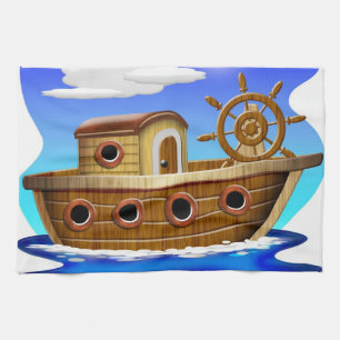 Linge De Cuisine Bateau de pêche dessin animé