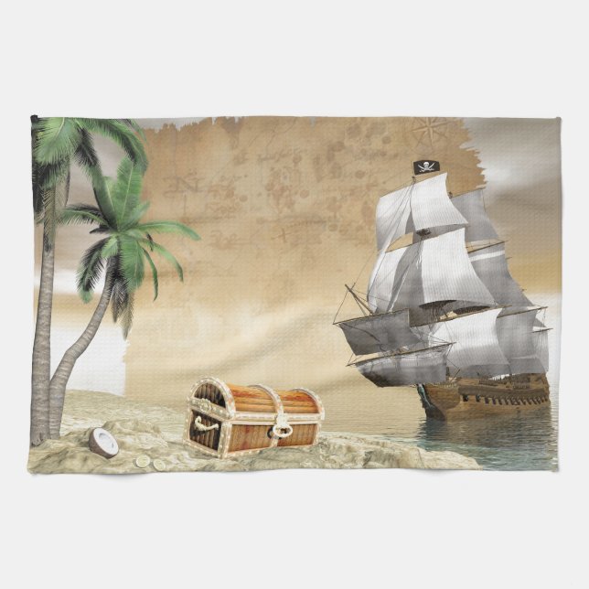 Linge De Cuisine Bateau de pirate qui découvre un trésor (Horizontal)