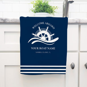 Linge De Cuisine Bateau Nautique Nom du bateau Marine Bleu
