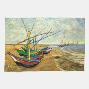 Linge De Cuisine Bateaux de pêche sur la plage à Saintes Maries de