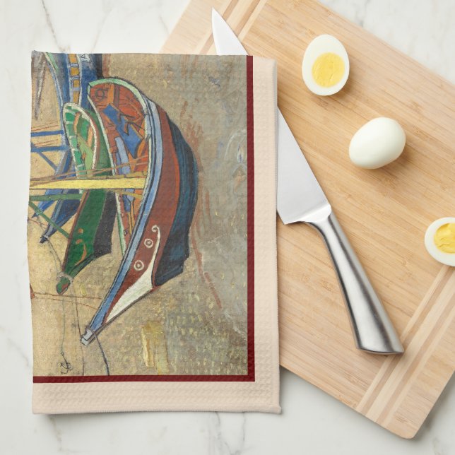 Linge De Cuisine Bateaux de pêche sur la plage par Vincent Van Gogh (Quart Plié)