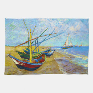 Linge De Cuisine Bateaux de pêche sur la plage par Vincent van Gogh