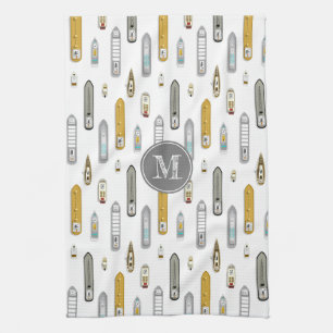 Linge De Cuisine Bateaux nautiques Sur la rivière blanc w monogramm
