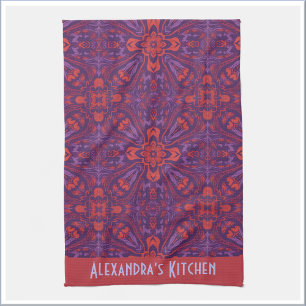 Linge De Cuisine Batik coloré rouge et violet abstrait