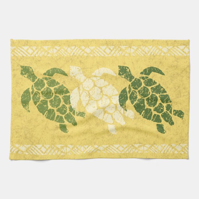 Linge De Cuisine Batik hawaïen de Tapa de tortue de mer de Honu - (Horizontal)